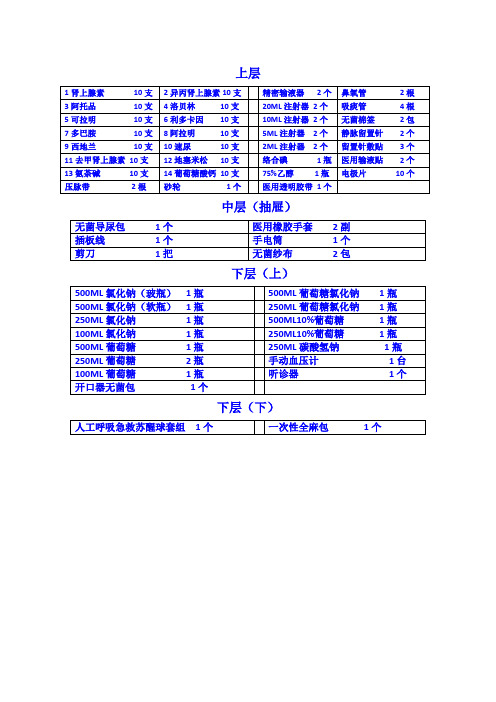 抢救车物品表格