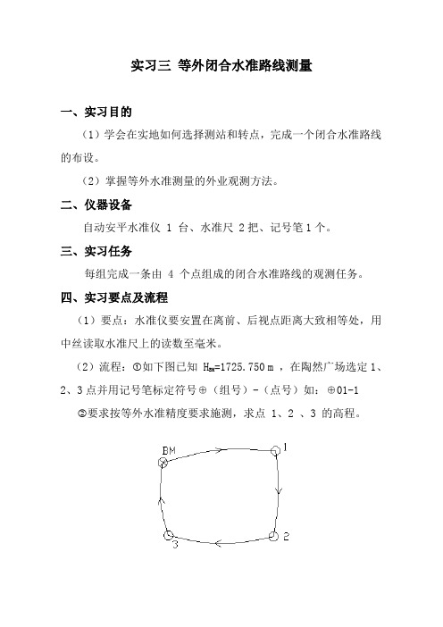 实习三 等外闭合水准路线测量