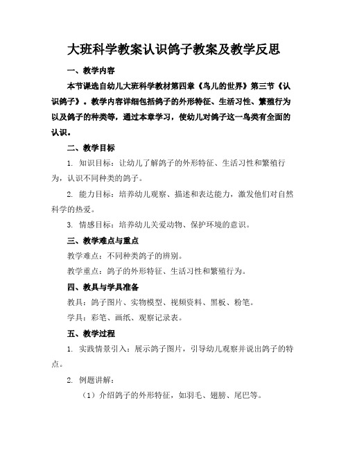 大班科学教案认识鸽子教案及教学反思