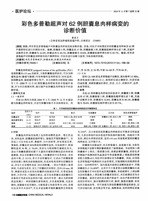 彩色多普勒超声对62例胆囊息肉样病变的诊断价值