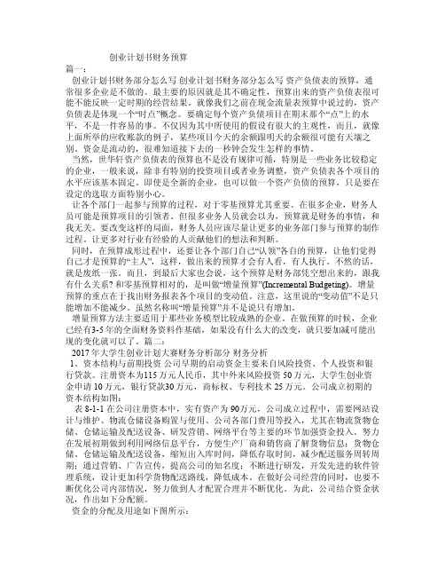 创业计划书财务预算