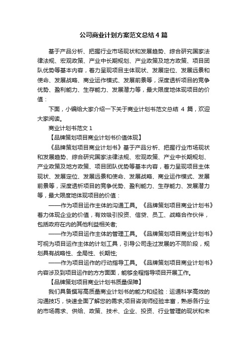 公司商业计划方案范文总结4篇