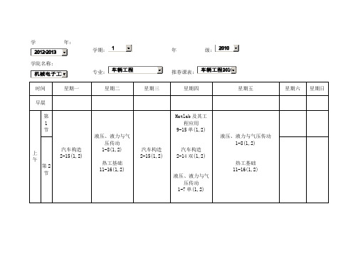 某大学车辆工程专业大三课程表