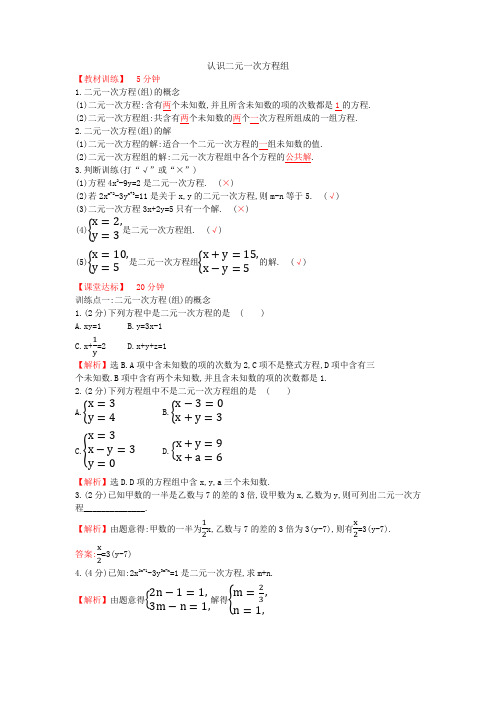 八年级数学上册 51 认识二元一次方程组课时练 (新版)北师大版