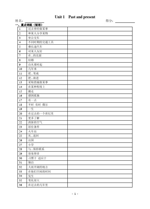 牛津译林版八年级英语下册期中复习：(Unit 1-4)重点词组、句子默写(含答案)