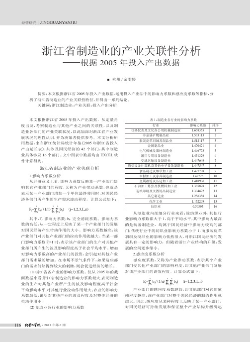 浙江省制造业的产业关联性——根据2005年投入产出数据