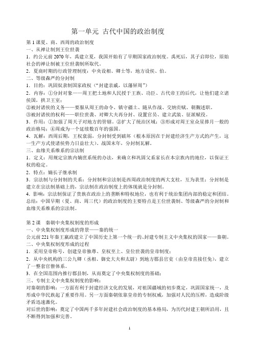 人教版高一历史必修一复习提纲