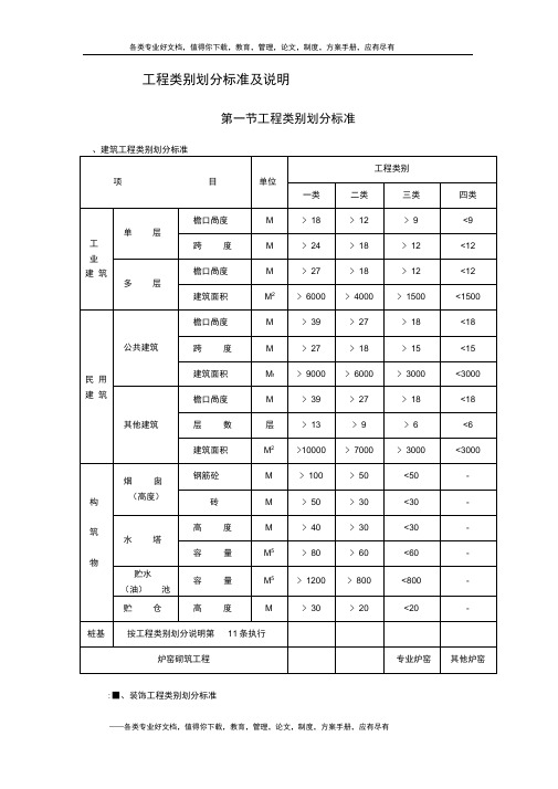 工程类别划分标准及说明