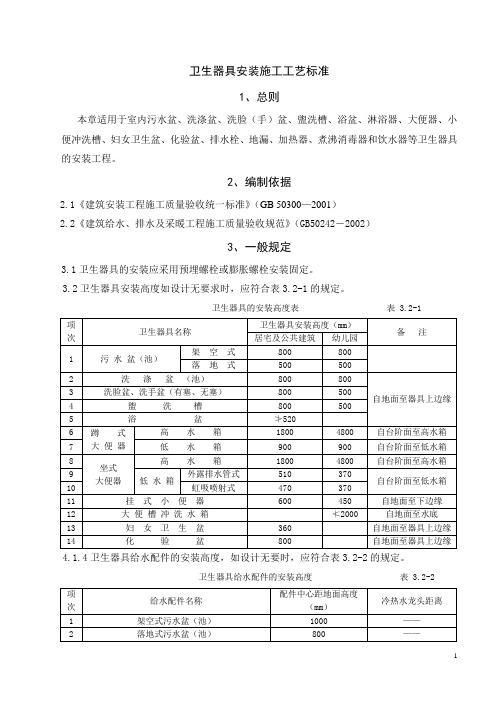 卫生器具安装施工工艺标准讲解