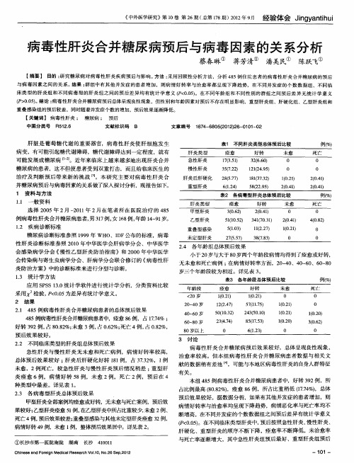 病毒性肝炎合并糖尿病预后与病毒因素的关系分析