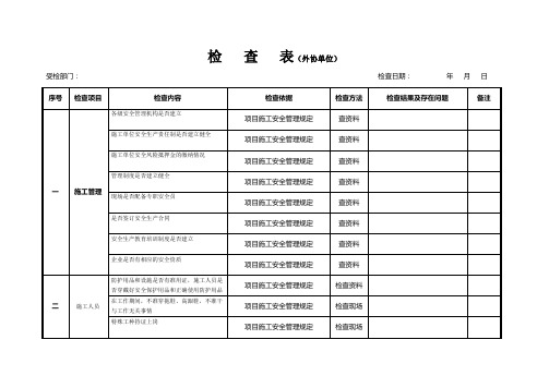 外协单位检查表