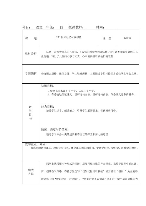 四年级下册语文教案—23. 假如记忆可以移植 ▎冀教版 (4)