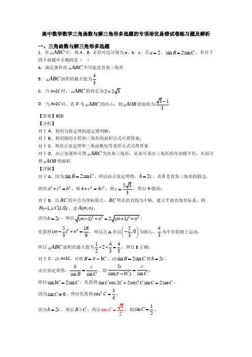 高中数学数学三角函数与解三角形多选题的专项培优易错试卷练习题及解析