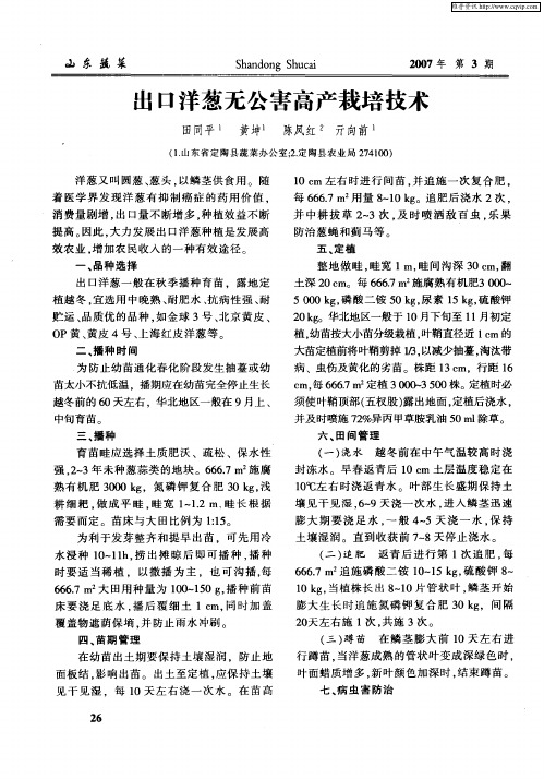 出口洋葱无公害高产栽培技术