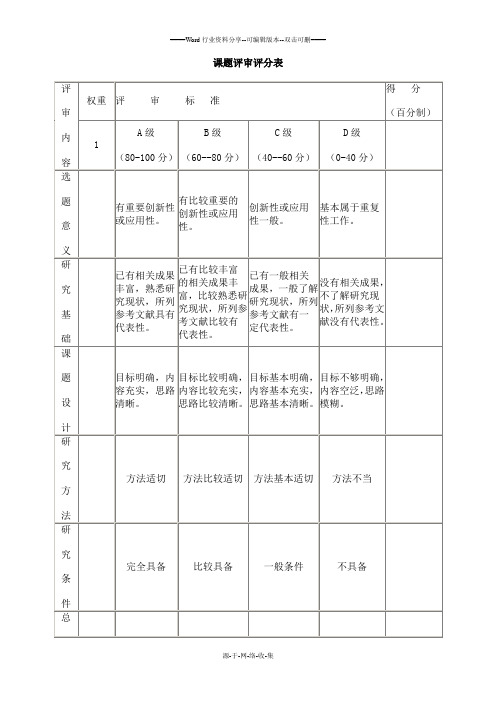 课题评审评分表