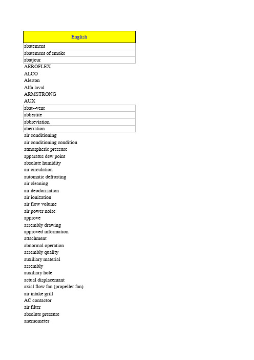 空调制冷词汇中英文对照表