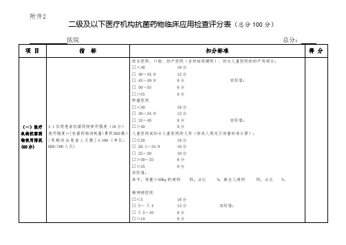 二级及以下医疗机构抗菌药物临床应用检查评分表