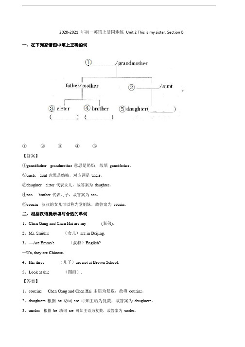 2020-2021年初一英语上册同步练 Unit 2 This is my sister