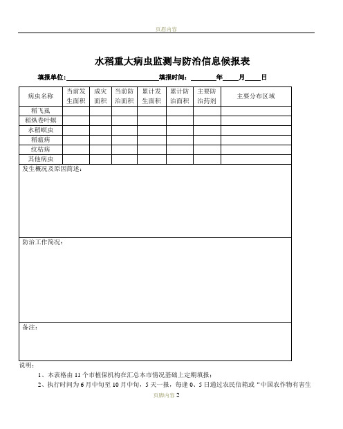 水稻重大病虫监测与防治信息候报表