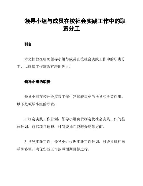 领导小组与成员在校社会实践工作中的职责分工