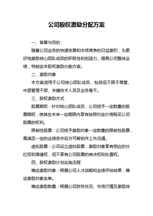 公司股权激励分配方案