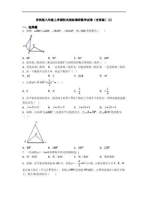 苏科版八年级上学期阳光指标调研数学试卷(含答案)(1)