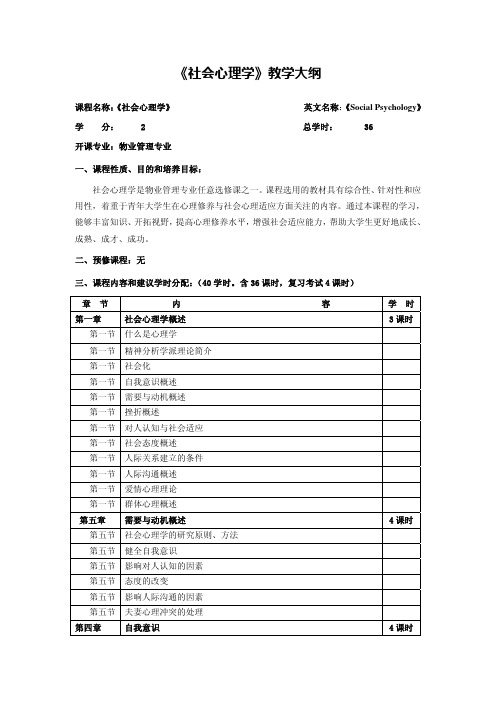 《社会心理学》教学大纲