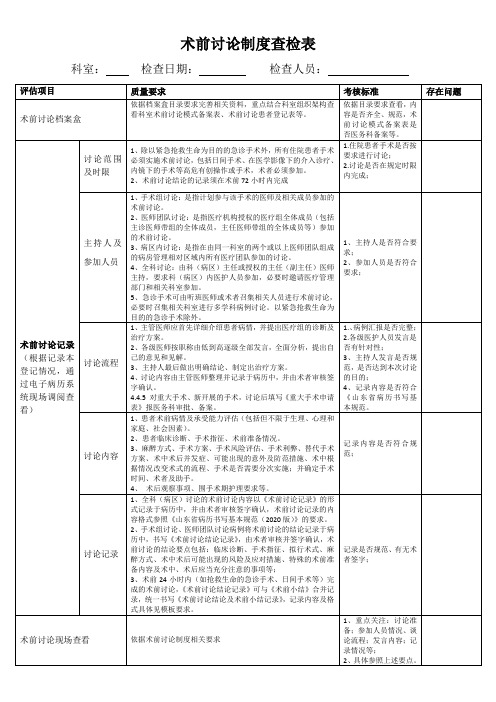 术前讨论查检表