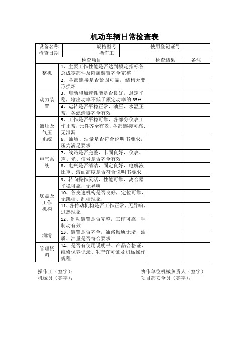 (完整版)大型机械设备日常检查表