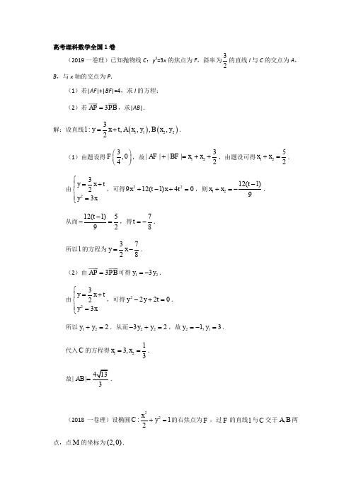 高考理科数学全国卷解析几何大题近四年全解析版