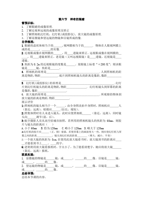 新沪科版八年级物理全一册《四章 多彩的光  第六节 神奇的眼睛》公开课教案_0