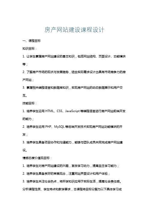 房产网站建设课程设计