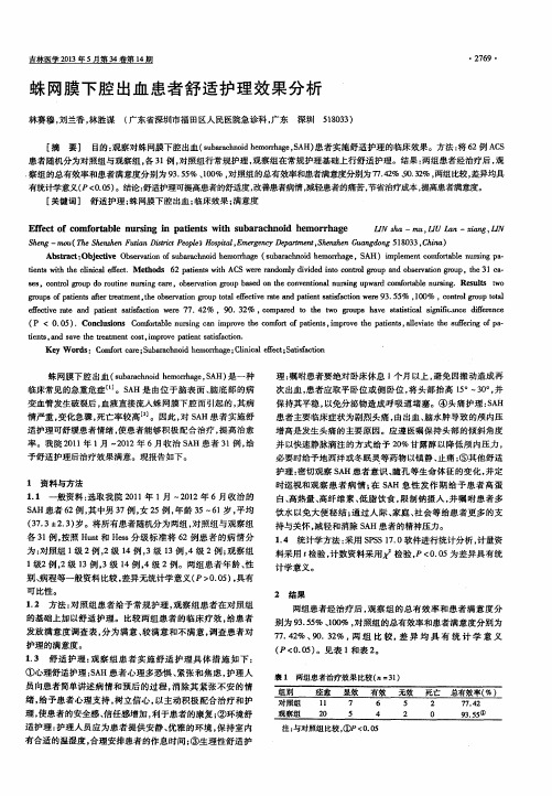 蛛网膜下腔出血患者舒适护理效果分析