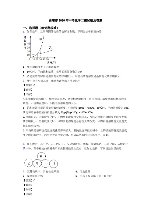 曲靖市2020年中考化学二模试题及答案