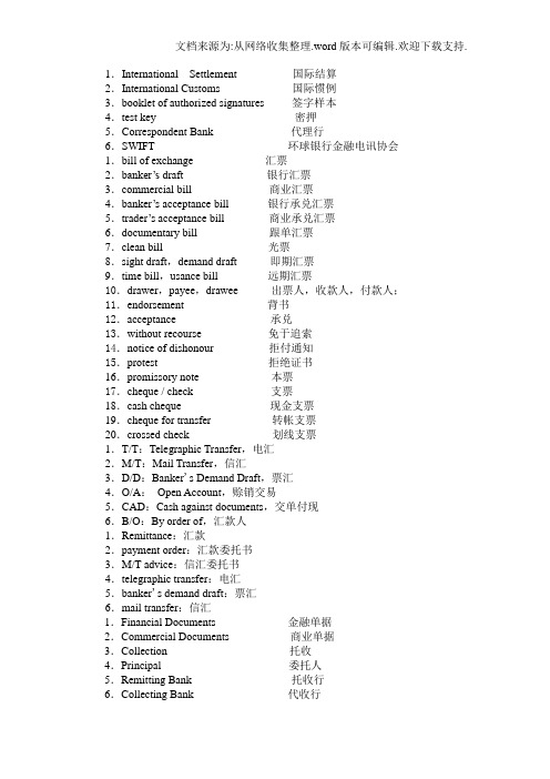 国际贸易实务名词中英文对照