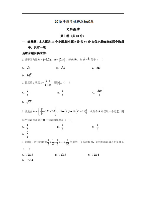 2016届广西自治区桂林 柳州高考压轴数学(文)试题