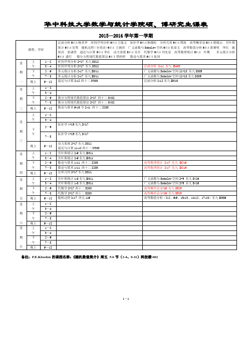 数学2015—2016第一学期研究生课表(新)