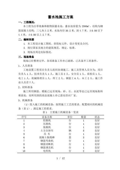 蓄水池施工技术方案