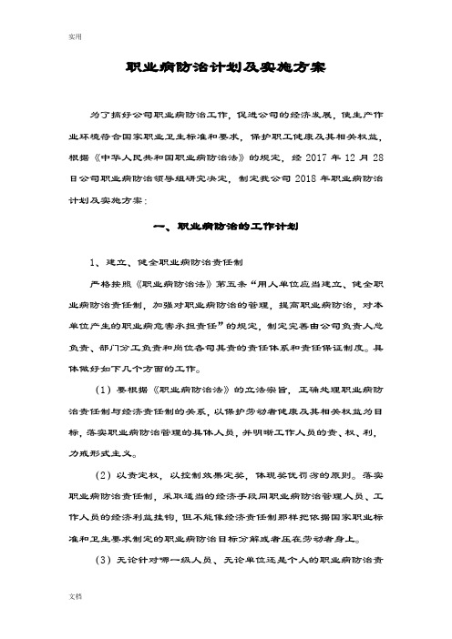 职业病防治计划清单及实施方案设计