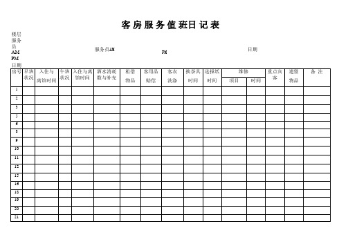 客房服务工作日报表