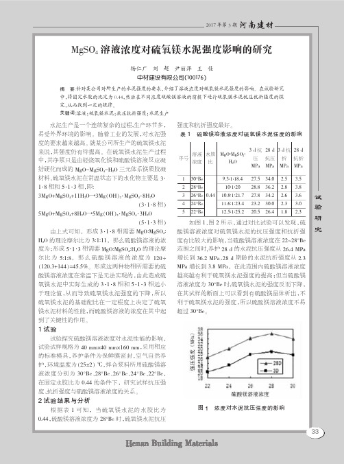 MgSO4溶液浓度对硫氧镁水泥强度影响的研究