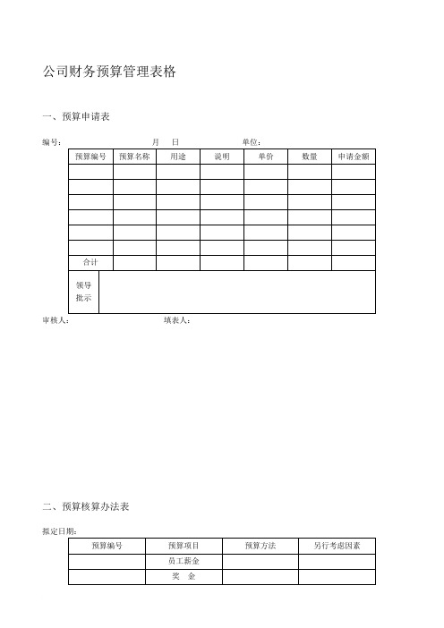 最新公司财务预算管理表格范文