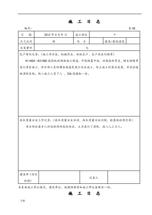 公路工程施工日志范本14834