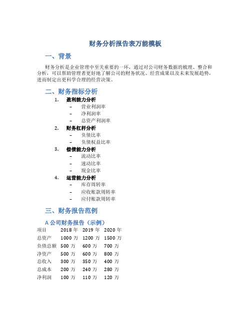 财务分析报告表万能模板