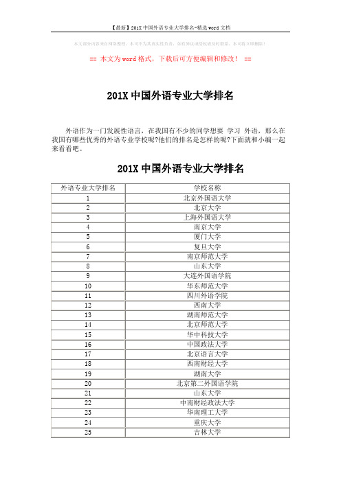 【最新】201X中国外语专业大学排名-精选word文档 (4页)