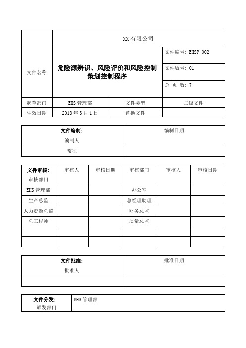 危险源辨识、风险评估控制程序