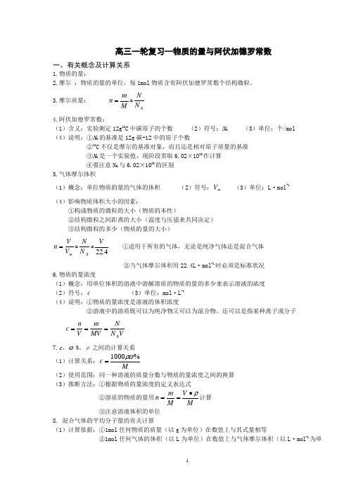 物质的量及阿伏伽德罗常数