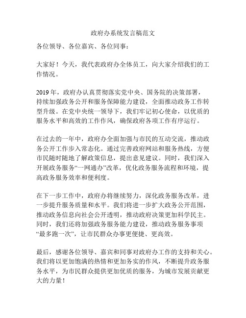 政府办系统发言稿范文