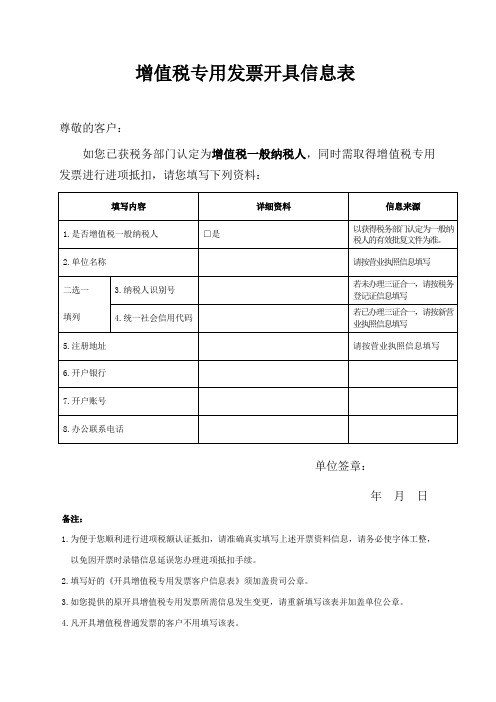 增值税专用发票开具信息表