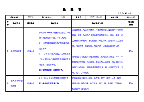 OC080000-2017 管理层内审检查表( 含审核记录)